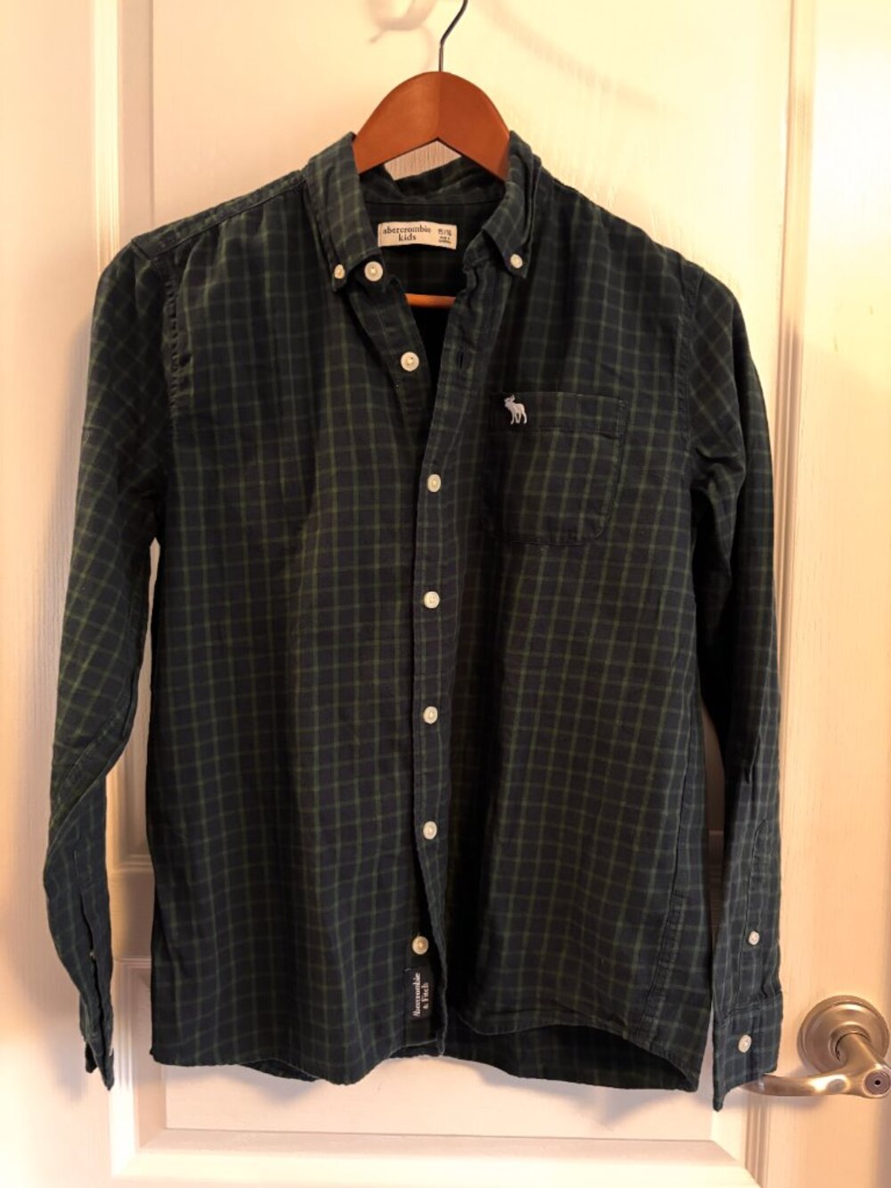 Abercrombie Kids Boys 15/16 Navy Green Plaid Button Down Shirt 100% Cotton